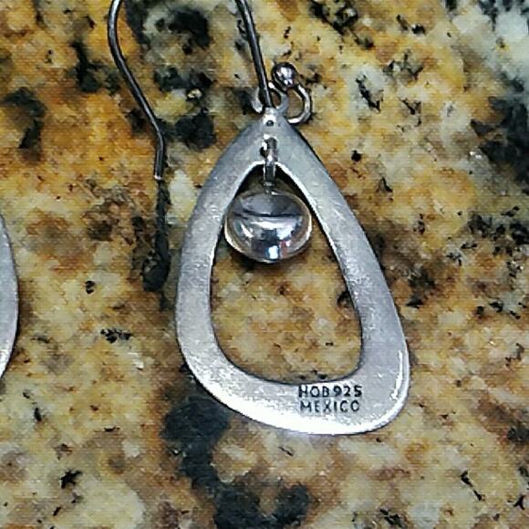 925 Sterling Silver Turquoise MSM Dangle Drop Earrings Signed Mexico - Picture 4 of 5